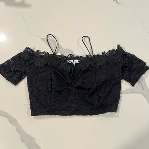 Black lace off the shoulder crop top size L